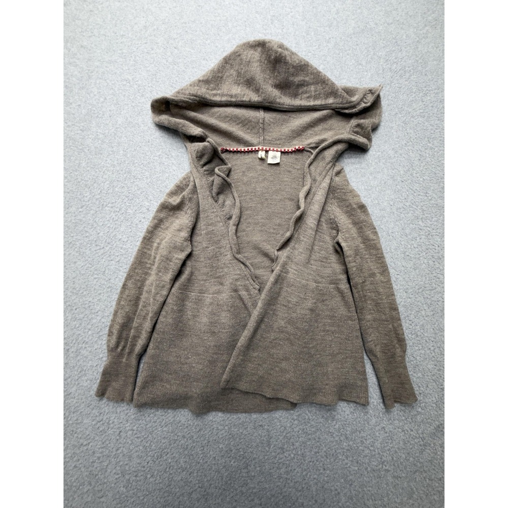 Moth Cardigan Sweater Womens XS Brown Hooded Ruffle Hem Knit Open Front Soft